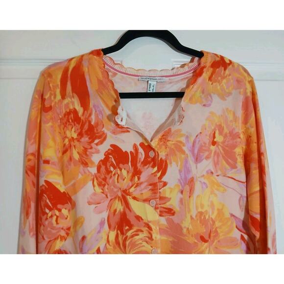 Isaac Mizrahi Live Yellow Pink Floral Spring Cardigan Office Casual Large - Picture 2 of 8